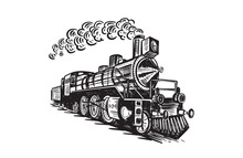 Steam Locomotive Transport, Hand Drawn Illustration, Vector