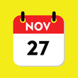new calendar, 27 November icon with yellow background, calender icon