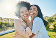 © Kirsten D/peopleimages.com - Portrait, summer and black woman friends bonding outdoor in nature together during holiday or vacation. Family, sister or friendship with an attractive young female and friend together outside