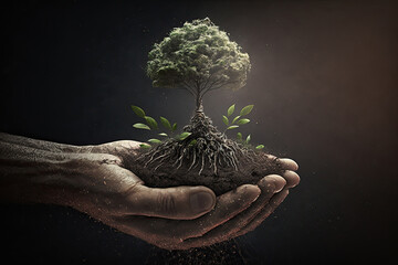 Earth's Day. View of a seed growing in the soil. Generative AI