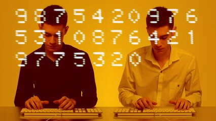 business man working with overlayed data and code