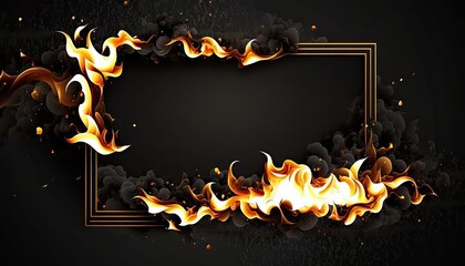 Wall Mural - Black design space realistic flame frame border and fire sparks. Generative AI illustration.