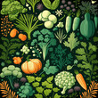 fruits and vegetables pattern, colorful background ai generative