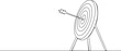 continuous single line drawing of archery target with arrow in middle, line art vector illustration
