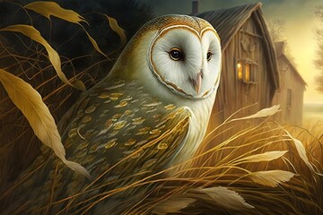 Wall Mural - the whispering wind – an alluring illustration of an enchanted barn owl generative ai
