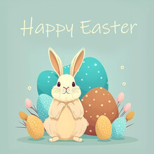 Easter Card Composition Rabbit Among Easter Eggs. Generative AI