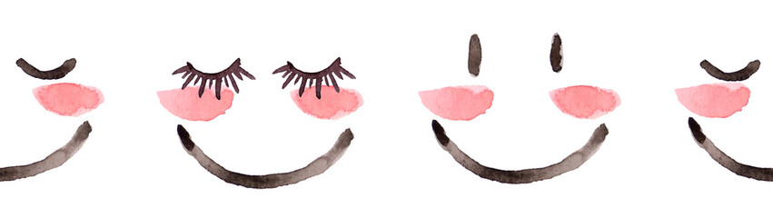 Smileys painted with a brush. Abstract sketch of a happy face. Seamless pattern. Watercolor illustration.