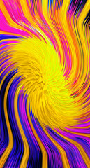 Wall Mural - Bright colorful yellow vortex with blue pink orange wavy line. Abstract background. Glitch Art trippy digital backdrop. banner. Summer spring poster. 3D swirl. Wallpaper for smartphone screen. palette