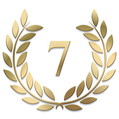 Wall Mural - 3d gold png laurel wreath number 7