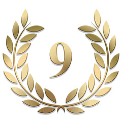 Wall Mural - 3d gold png laurel wreath number 9