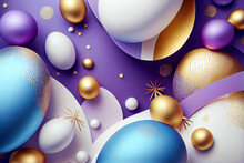 Luxurious Easter Background In White, Blue, Golden And Purple Tones, Soft Light. Generative Ai