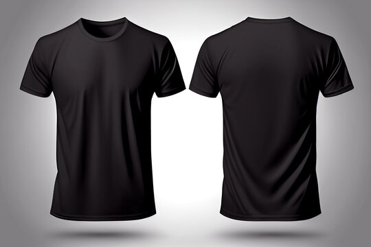 blank black shirt mock up template, front and back view, isolated on white, plain t-shirt mockup. te