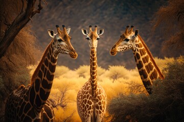 Canvas Print - Giraffes in Kenya's Hell's Gate National Park near Lake Naivasha. Generative AI