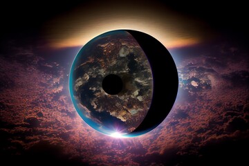 A total solar eclipse seen from space. Generative AI