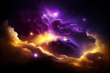 purple and gold nebula with stars. fantasy galaxy background. generative ai