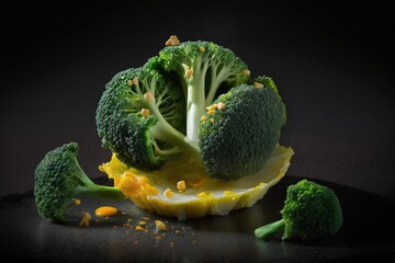 Sticker - broccoli that has been blanched and then topped with fried, golden garlic. Generative AI