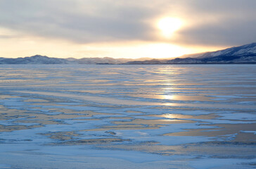 Wall Mural - sunset on the ice of Lake Baikal