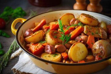  Vegetable stew of sausages