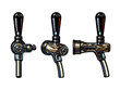 Beer tap front, side and three quarter view. Hand drawn vector illustration isolated on white background.