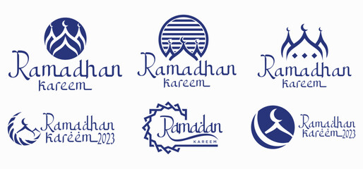 Ramadan Kareem logo Vector set, Logo to welcome the Holy Month of Ramadan with beautiful colors.