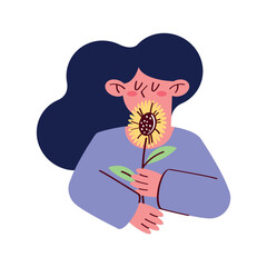 Sticker - young woman with sunflower