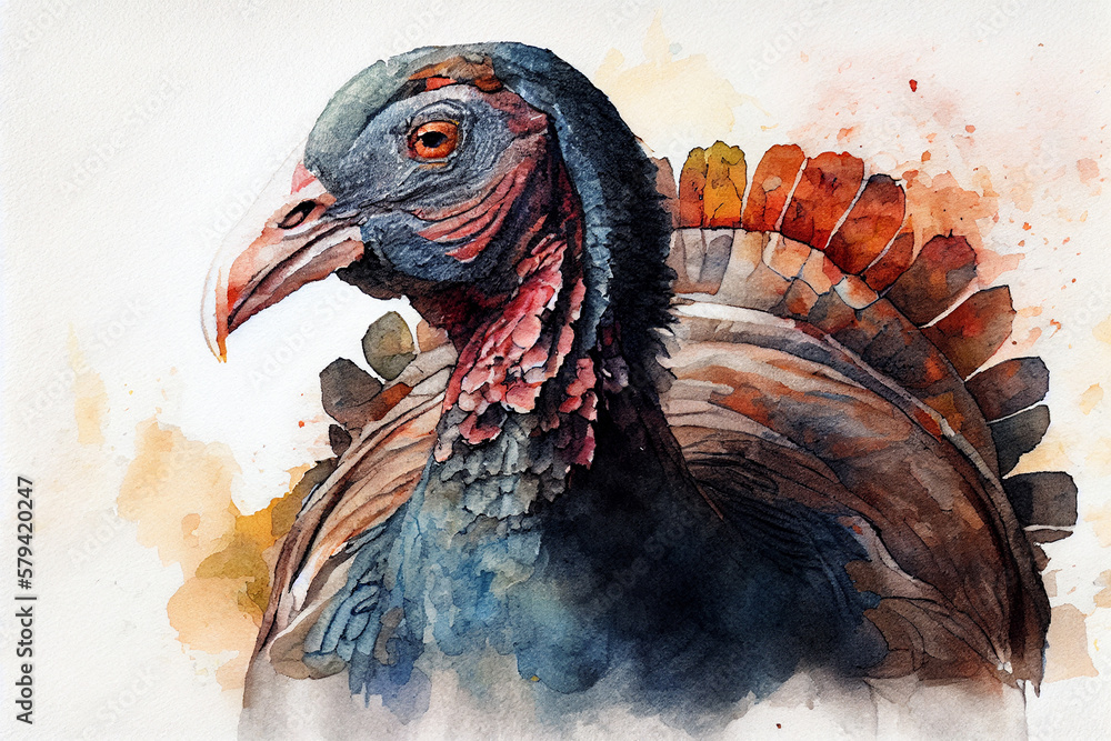 Turkey drawing with bit of watercolour. Stock Illustration | Adobe Stock