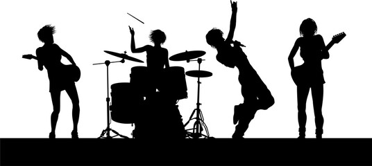 Canvas Print - Female Music Band Concert Silhouettes