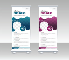 Wall Mural - Business Roll Up Banner stand vector creative design. Sale banner stand or flag design layout. Modern Exhibition Advertising vector.