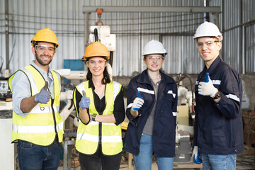 Aufkleber - Team technician at work, wear safety uniform, glasses and helmet working  in the industry factory