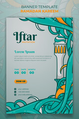 Sticker - Ramadan kareem template design with minaret and grass in green background design