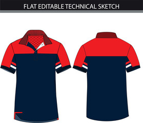 Wall Mural - Polo shirt with stripe and colour block technical sketch' vector file