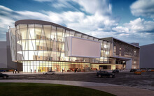 Shopping Mall Building Exterior At Night, 3d Render.