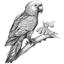 Hand Drawn Engraving Pen And Ink Macaw Parrot Bird Vintage Vector Illustration