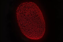 Red Fingerprint Background. Generative AI.