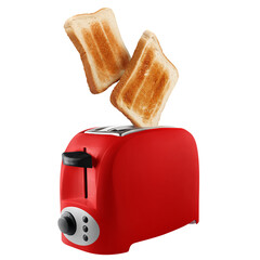 Roasted toasts popping out of a red toaster, cut out