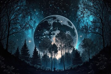 Wall Mural - starry moonlit night. generative ai