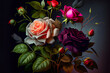 © MdMaruf - Bunch of amazing fresh roses in the left side and other side is matching background. Generative Ai