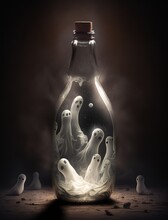A Bottle With Eerie Ghosts Spooky Dark Image Generative AI