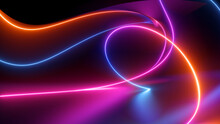 3d Render, Abstract Black Background With Pink Blue Neon Lines Glowing In Ultraviolet Spectrum, Modern Wallpaper