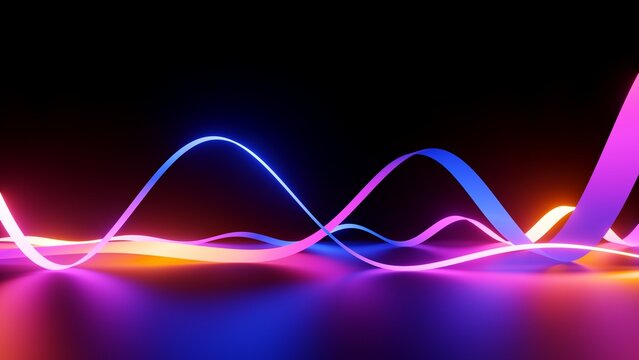 Wall Mural -  - simple abstract background with colorful neon wavy ribbons, glowing in ultraviolet spectrum light