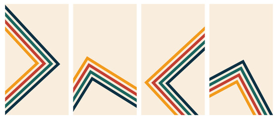 Wall Mural - Set of retro vertical posters.Abstract backgrounds in trendy 1970s style. Groovy striped design template backgrounds.Vector illustration