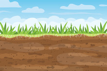 Soil And Grass Against Blue Sky- Vector Illustration