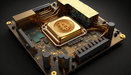 Wall Mural - Bitcoin in processor - Cryptocurrency Mining: Profitable Business Opportunity in the Global - ai generated