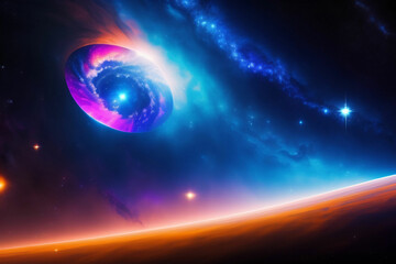 Wall Mural - Cosmic nebula background, Galaxy with colorful nebula, shiny stars and heavy clouds, highly detailed, AI generated Image
