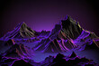 3d rendering, abstract purple violet background, virtual reality landscape with wireframe mountains in cyber space