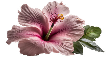 white and pink hibiscus flower photo style, spring, decorative floral illustration, transparent background, png, horizontal,  vertical, floral, tropical, generative ai