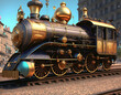 Old steam gold locomotive. Generative Ai