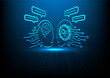 © Ilmi - Human Chat with ai, Chat GPT. Technology communication, blue background futuristic. Human and bot chat. Future cooperation. Machine learning. Analysis information. Modern design