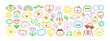 Colorful children cartoon icon collection. Set of funny line doodle decoration on isolated background. Simple kid art bundle includes child character, animal and nature symbol.