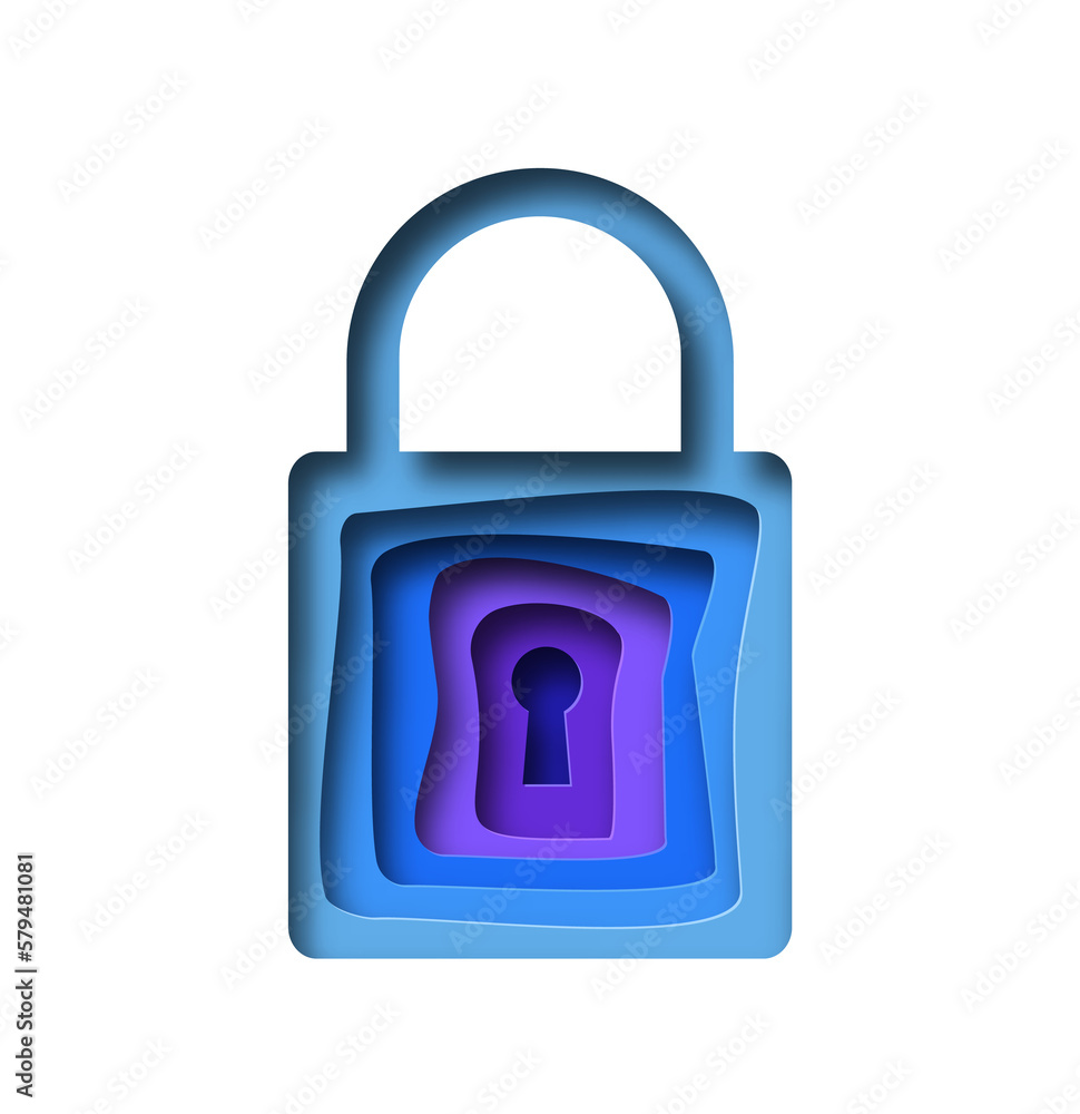 Paper Lock Design Closed lock shape illustration in realistic 3D paper cut style. Modern ...